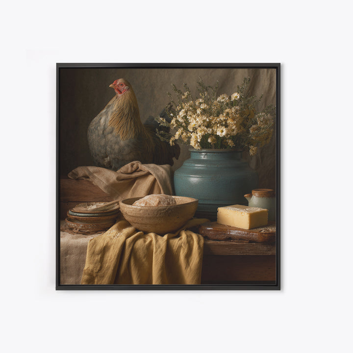 Rooster and Herbs for Farmhouse Restaurant Mood Framed Canvas Print, Restaurant Art, Canvas Print, Restaurant Decor, Bistro, RES-1x1-68