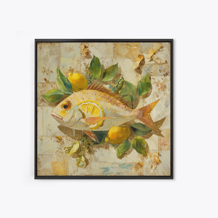 Fresh Fish with Lemon and Herbs Framed Canvas Print, Restaurant Art, Cool Wall Art, Restaurant Decor, Fine Art, Bistro, RES-1x1-71