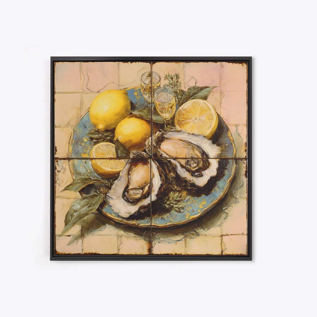 Oyster Platter with Lemons and Champagne Canvas Print, Restaurant Art, Statement Artwork, Restaurant Decor, Fine Art, Bistro, RES-1x1-75