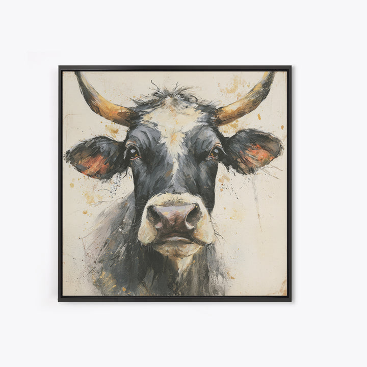 Steakhouse Black and Gold Bull Portrait Framed Canvas Print, Restaurant Art, Boho Decor, Restaurant Decor, Fine Art, Bistro, RES-1x1-79