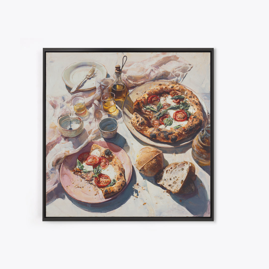 Pizzeria Tomato Basil and Mozzarella Still Life Canvas Print, Restaurant Art, Boho Decor, Restaurant Decor, Oil Painting, RES-1x1-82