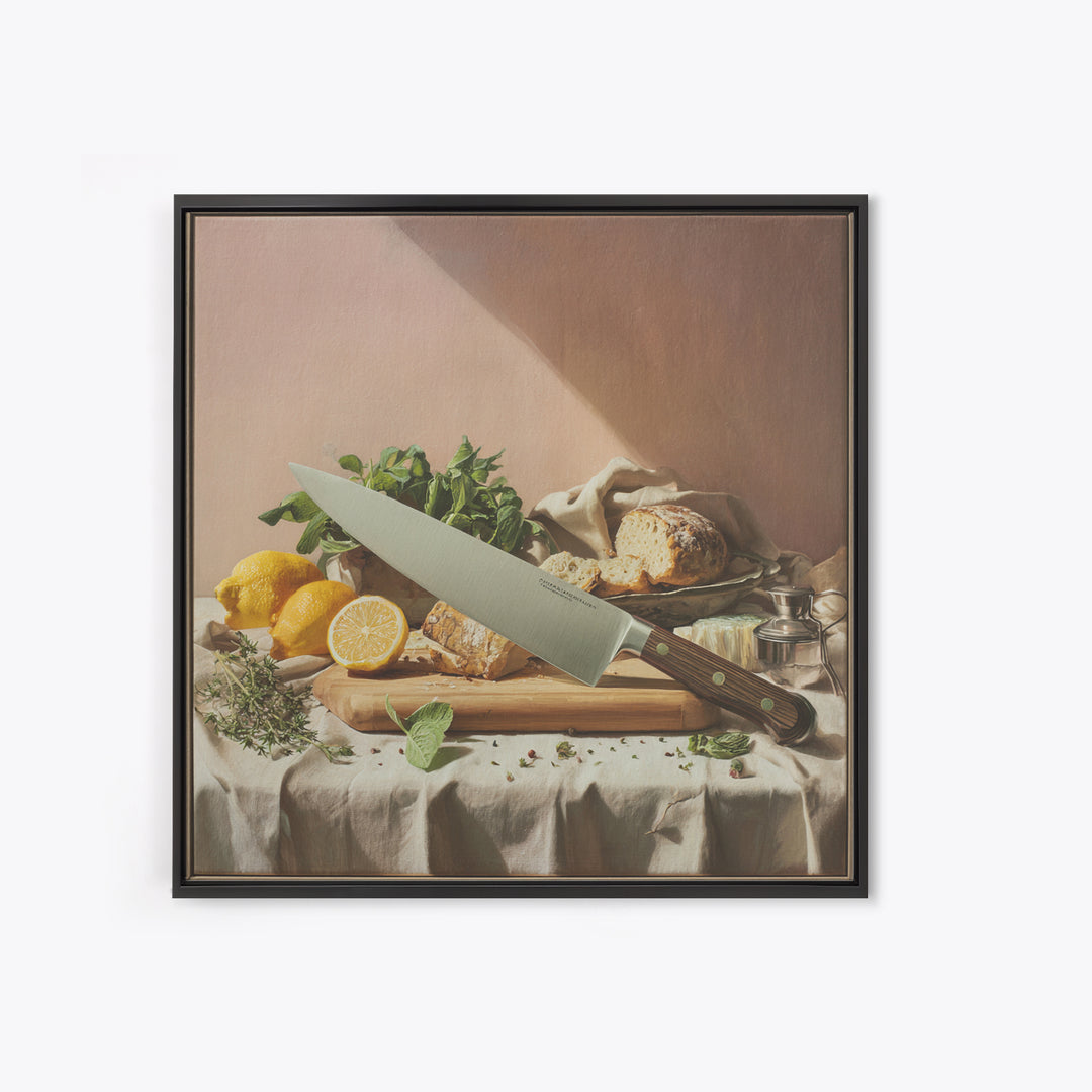 Chef Knife Herbs and Cutting Board Still Canvas Print, Restaurant Art, Minimalist Decor, Restaurant Decor, Fine Art, Bistro, RES-1x1-85