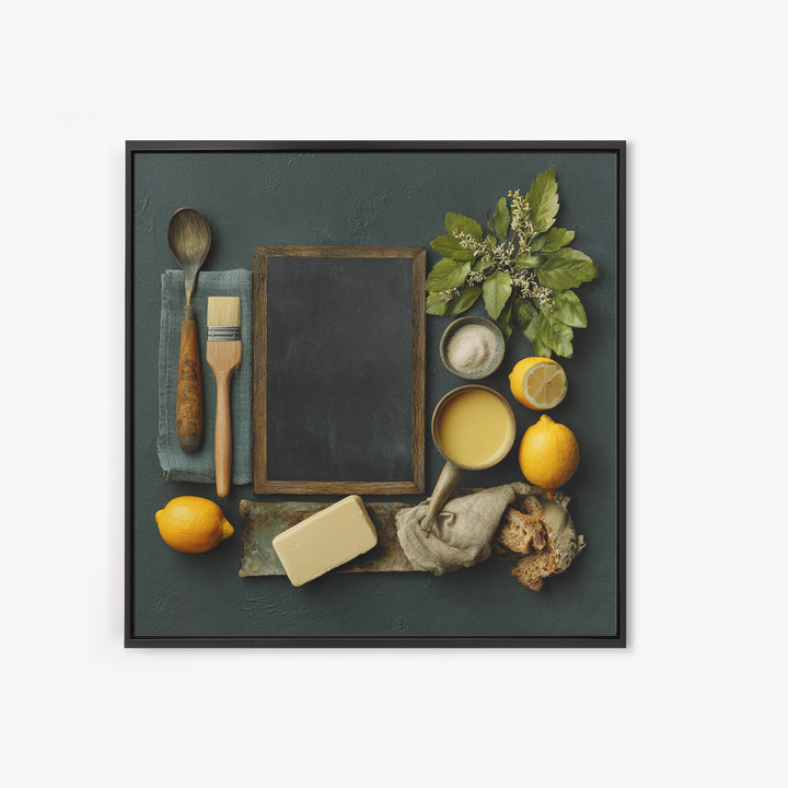 Blackboard Menu Feeling Without Readable Text Framed Canvas Print, Restaurant Art, Wall Art, Restaurant Decor, Oil Painting, RES-1x1-93
