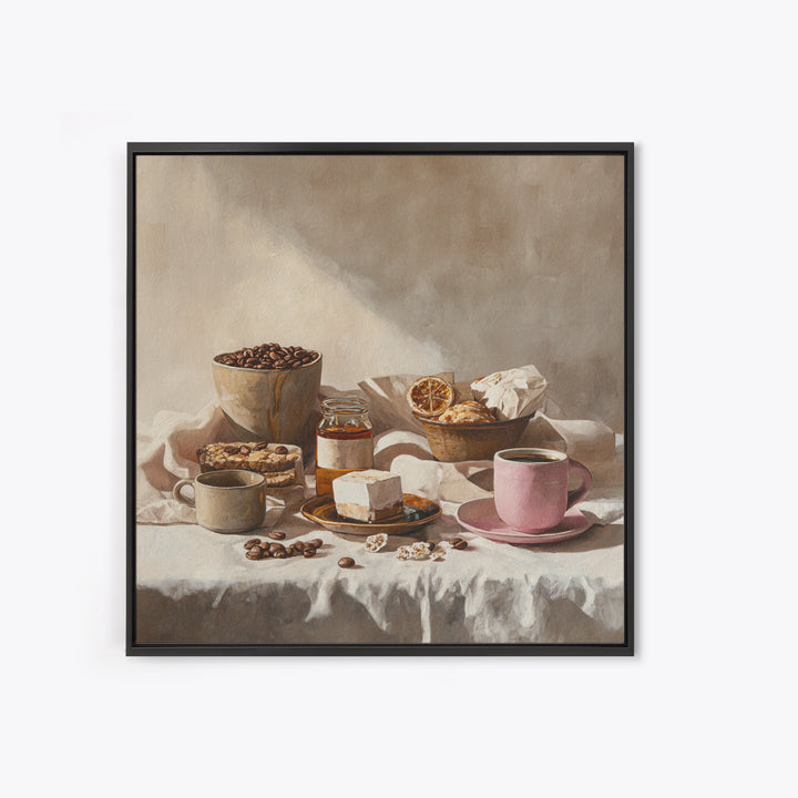 Coffee Beans and Pastry Arrangement Canvas Print, Restaurant Art, Modern Decor, Restaurant Decor, Fine Art, Bistro, Poster, RES-1x1-94