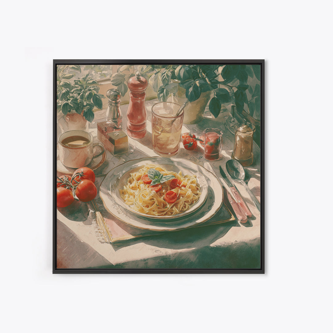 Fresh Pasta with Tomatoes and Basil Canvas Print, Restaurant Art, Textured Painting, Restaurant Decor, Fine Art, Bistro, RES-1x1-98