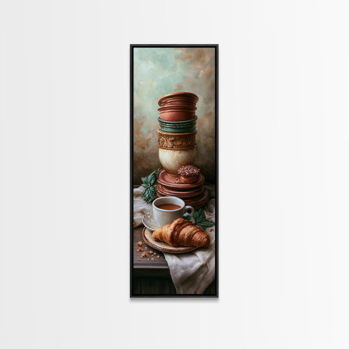 French Bistro Coffee and Croissant Still Life Canvas Print, Restaurant Art, Neutral Decor, Restaurant Decor, Fine Art, Bistro, RES-1x3-18