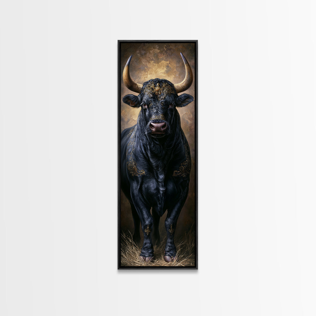 Steakhouse Black and Gold Bull Portrait Framed Canvas Print, Restaurant Art, Digital Print, Restaurant Decor, Fine Art, Bistro, RES-1x3-19