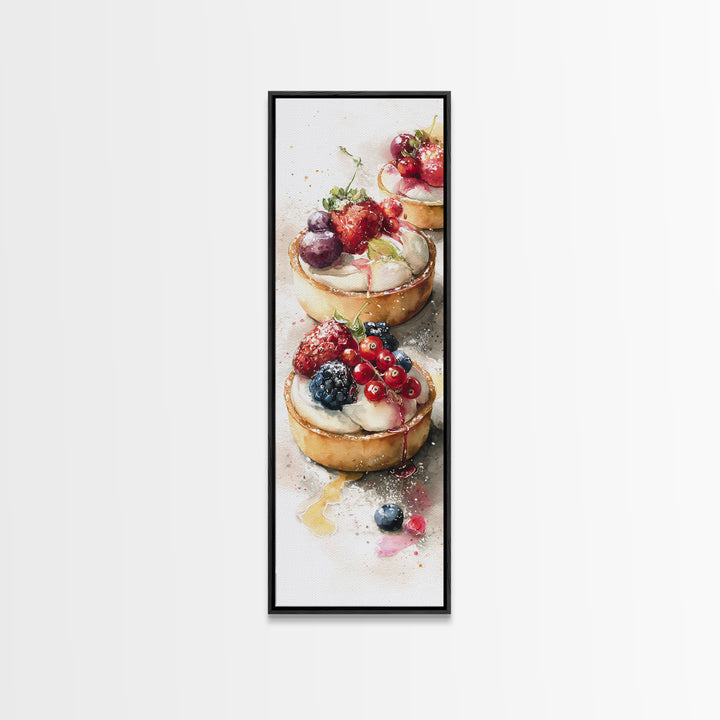 Dessert Tart with Berries and Cream Framed Canvas Print, Restaurant Art, Minimalist Decor, Restaurant Decor, Fine Art, Bistro, RES-1x3-4