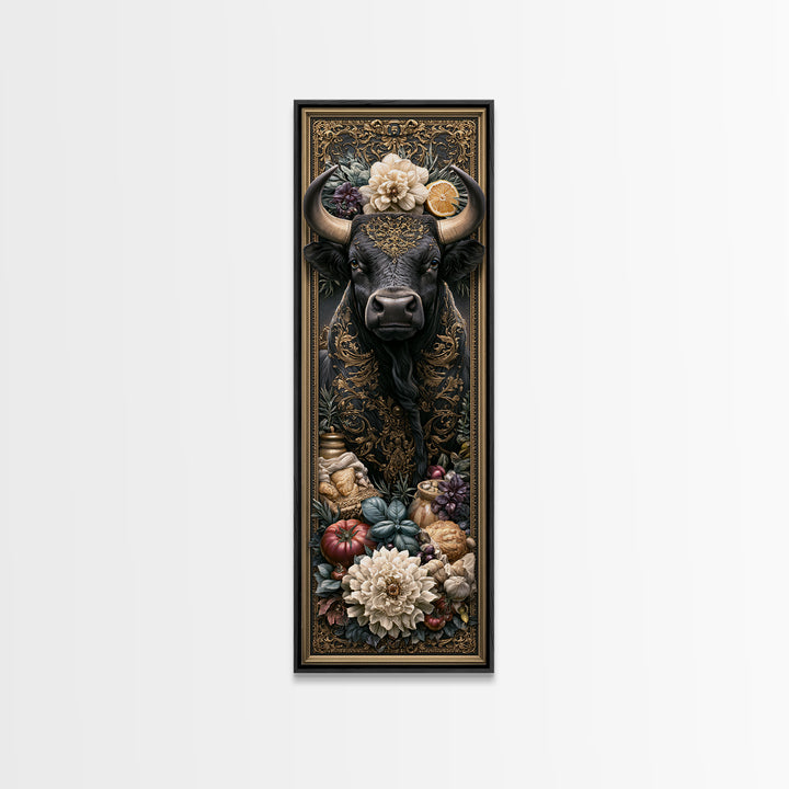 Steakhouse Black and Gold Bull Portrait Canvas Print, Restaurant Art, Living Room Decor, Restaurant Decor, Fine Art, Bistro, RES-1x3-43