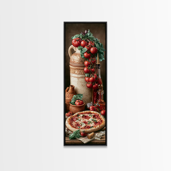 Pizzeria Tomato Basil and Mozzarella Still Life Framed Canvas Print, Restaurant Art, Modern Decor, Restaurant Decor, Bistro, RES-1x3-46