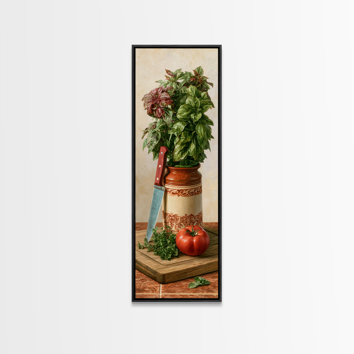Chef Knife Herbs and Cutting Board Still Canvas Print, Restaurant Art, Modern Decor, Restaurant Decor, Fine Art, Bistro, RES-1x3-49