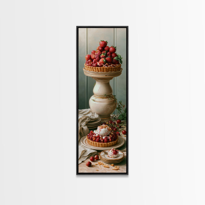 Dessert Tart with Berries and Cream Framed Canvas Print, Restaurant Art, Canvas Wall Art, Restaurant Decor, Fine Art, Bistro, RES-1x3-52