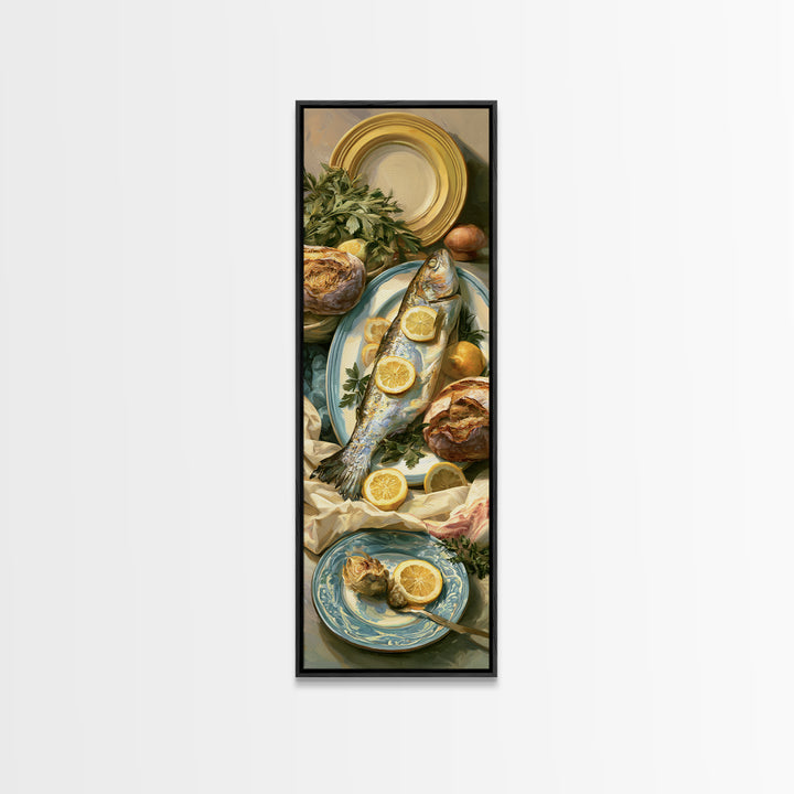 Fresh Fish with Lemon and Herbs Canvas Print, Restaurant Art, Canvas Print, Restaurant Decor, Bistro, Statement Artwork, RES-1x3-59