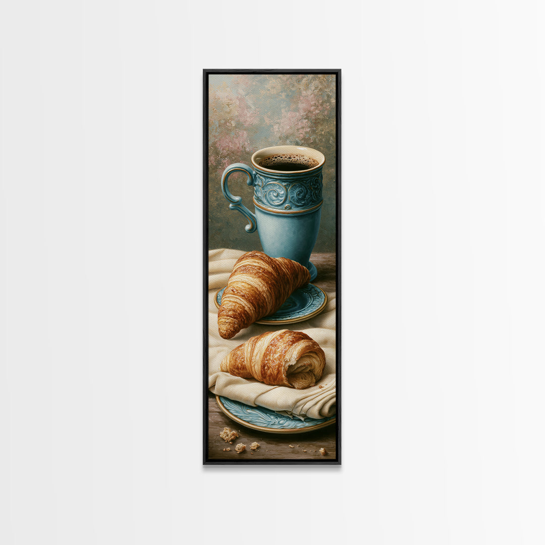 French Bistro Coffee and Croissant Still Life Canvas Print, Restaurant Art, Luxury Decor, Restaurant Decor, Bistro, RES-1x3-66
