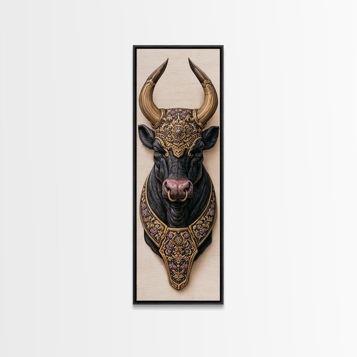 Steakhouse Black and Gold Bull Portrait Canvas Print, Restaurant Art, Bar Decor, Restaurant Decor, Fine Art, Bistro, RES-1x3-67