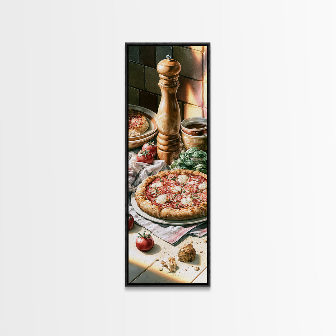 Pizzeria Tomato Basil and Mozzarella Still Life Framed Canvas Print, Restaurant Art, Modern Decor, Restaurant Decor, Bistro, RES-1x3-70