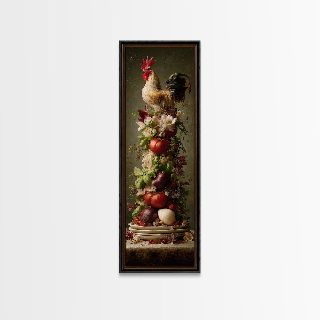 Rooster and Herbs for Farmhouse Restaurant Mood Canvas Print, Restaurant Art, Contemporary Art, Restaurant Decor, Bistro, RES-1x3-8