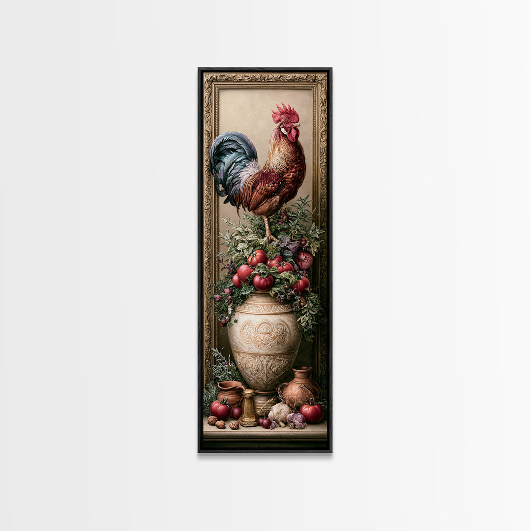 Rooster and Herbs for Farmhouse Restaurant Mood Framed Canvas Print, Restaurant Art, Canvas Print, Restaurant Decor, Bistro, RES-1x3-80