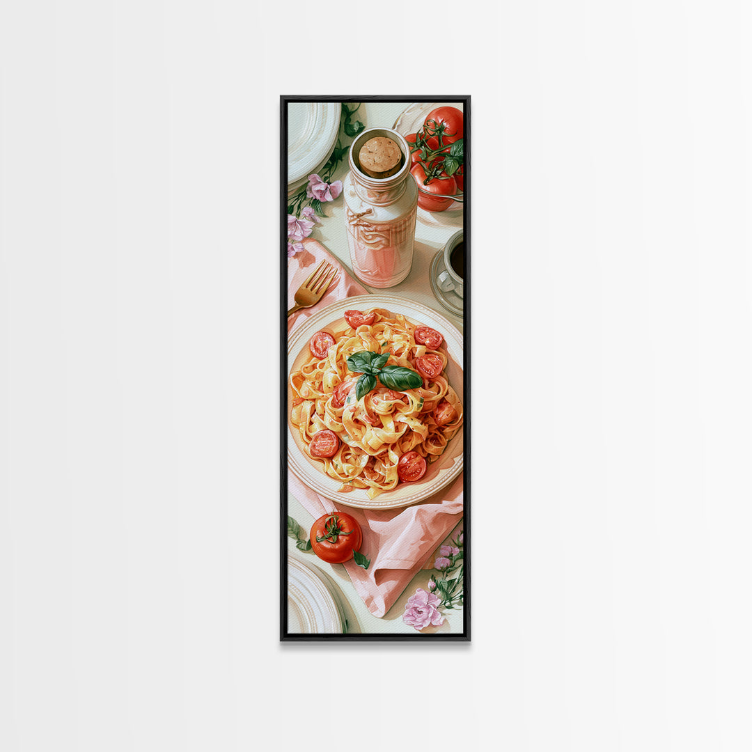 Fresh Pasta with Tomatoes and Basil Canvas Print, Restaurant Art, Contemporary Art, Restaurant Decor, Fine Art, Bistro, RES-1x3-86