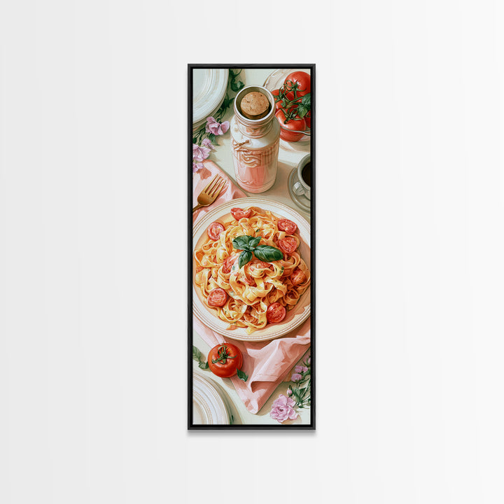 Fresh Pasta with Tomatoes and Basil Canvas Print, Restaurant Art, Contemporary Art, Restaurant Decor, Fine Art, Bistro, RES-1x3-86