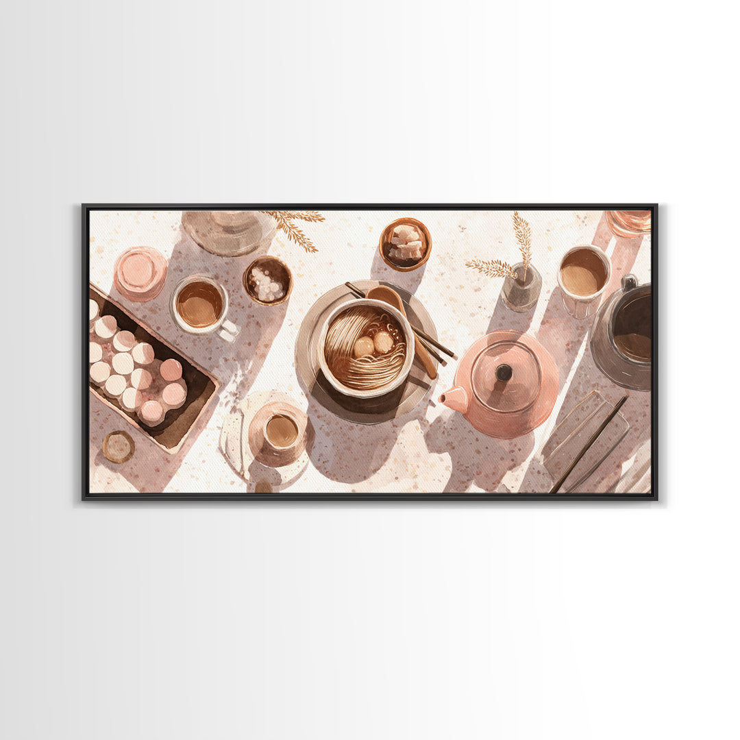 Ramen Bowl Rendered Framed Canvas Print, Restaurant Art, Contemporary Art, Restaurant Decor, Fine Art, Bistro, Kitchen Wall Art, RES-2x1-10
