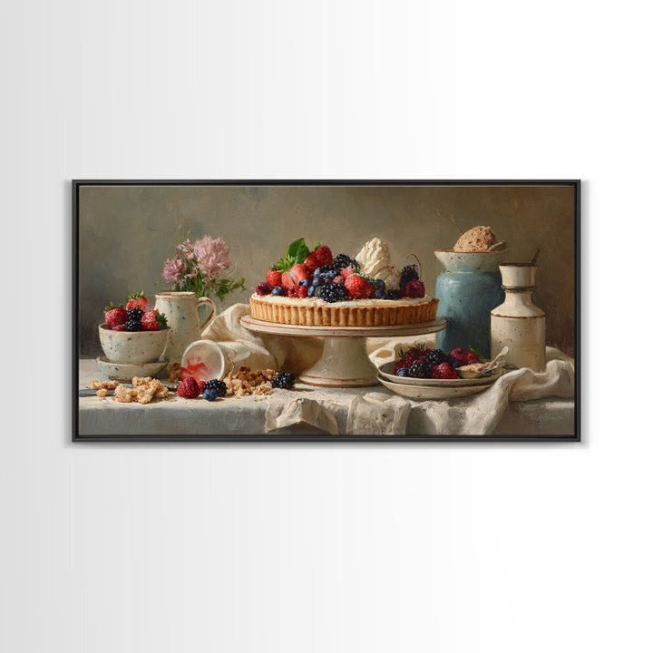 Dessert Tart with Berries and Cream Framed Canvas Print, Restaurant Art, Room Decor, Restaurant Decor, Fine Art, Bistro, RES-2x1-12