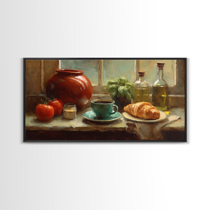 French Bistro Coffee and Croissant Still Life Canvas Print, Restaurant Art, Restaurant Decor, Abstract Art, Bistro, RES-2x1-2
