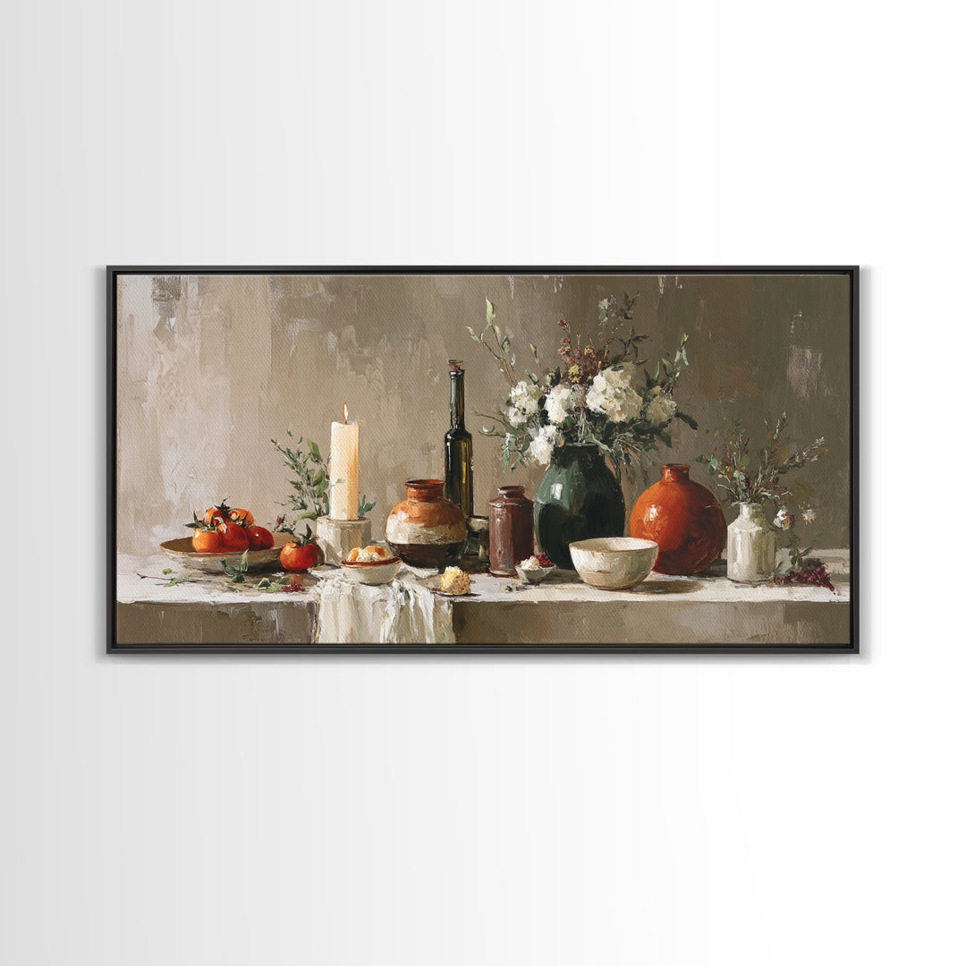 Elegant Table Objects Framed Canvas Print, Restaurant Art, Statement Artwork, Restaurant Decor, Fine Art, Bistro, Art Print, RES-2x1-20