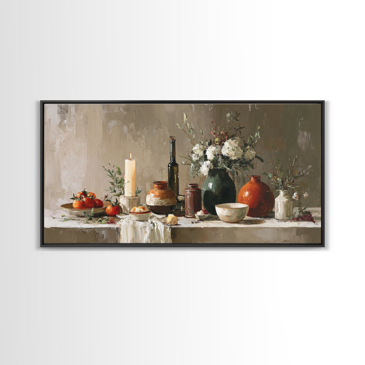 Elegant Table Objects Framed Canvas Print, Restaurant Art, Statement Artwork, Restaurant Decor, Fine Art, Bistro, Art Print, RES-2x1-20