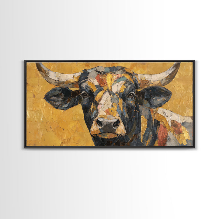 Steakhouse Black and Gold Bull Portrait Framed Canvas Print, Restaurant Art, Digital Print, Restaurant Decor, Fine Art, Bistro, RES-2x1-3
