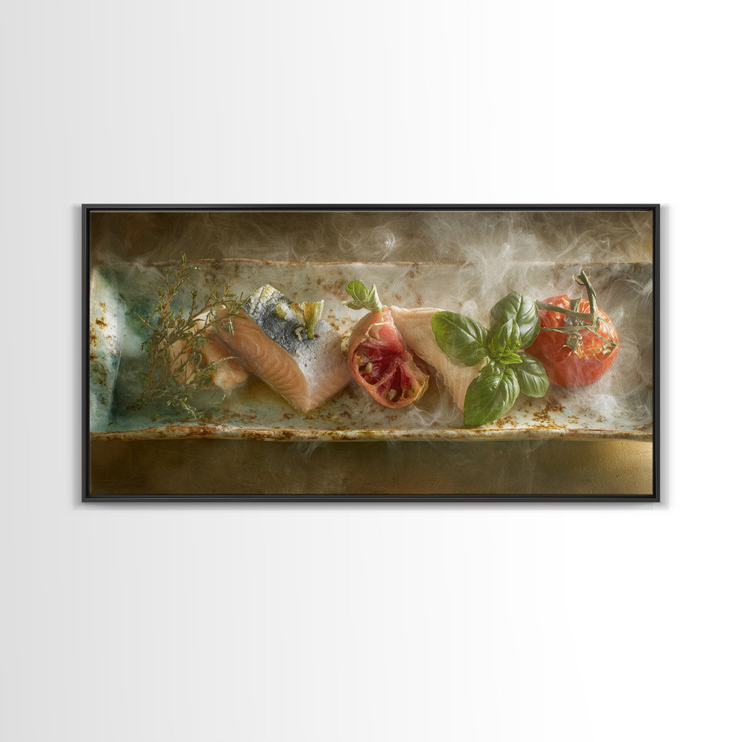 Sushi Fish and Ceramic Plate Composition Canvas Print, Restaurant Art, Printable Art, Restaurant Decor, Fine Art, Bistro, RES-2x1-49