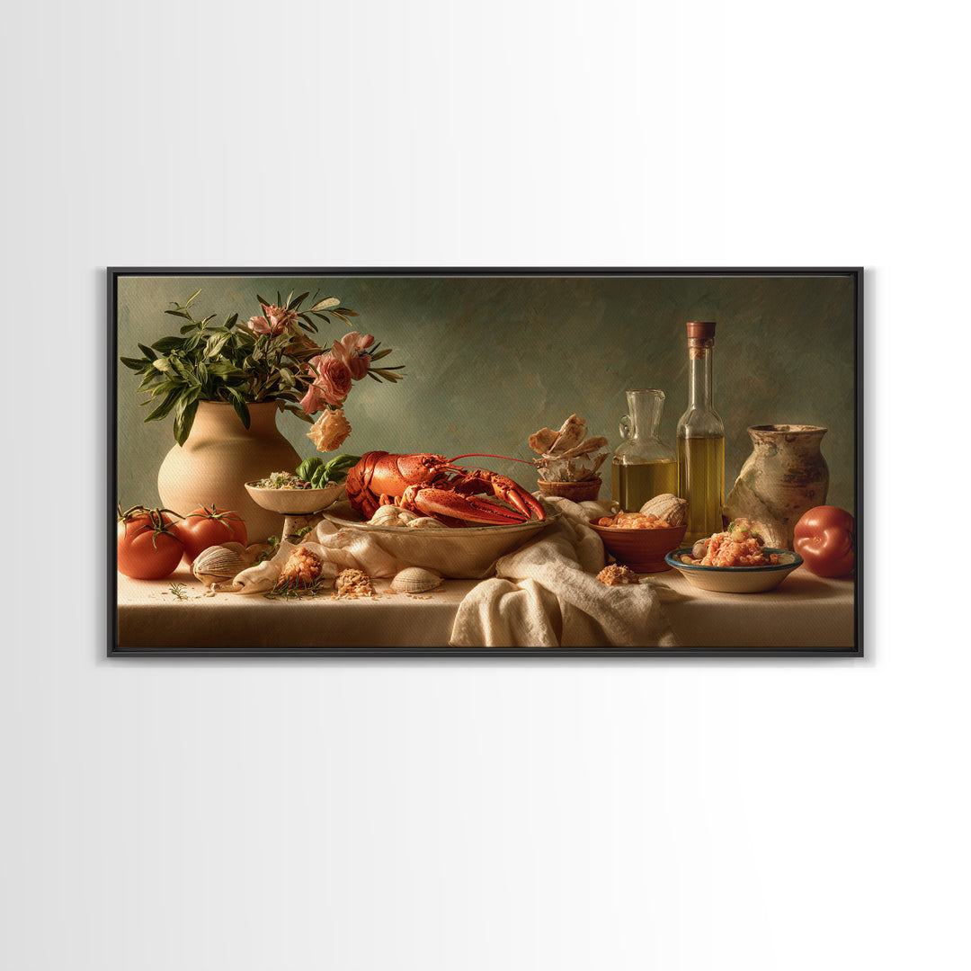 Seafood Lobster and Shell Arrangement Canvas Print, Restaurant Art, Printable Wall Art, Restaurant Decor, Fine Art, Bistro, RES-2x1-52