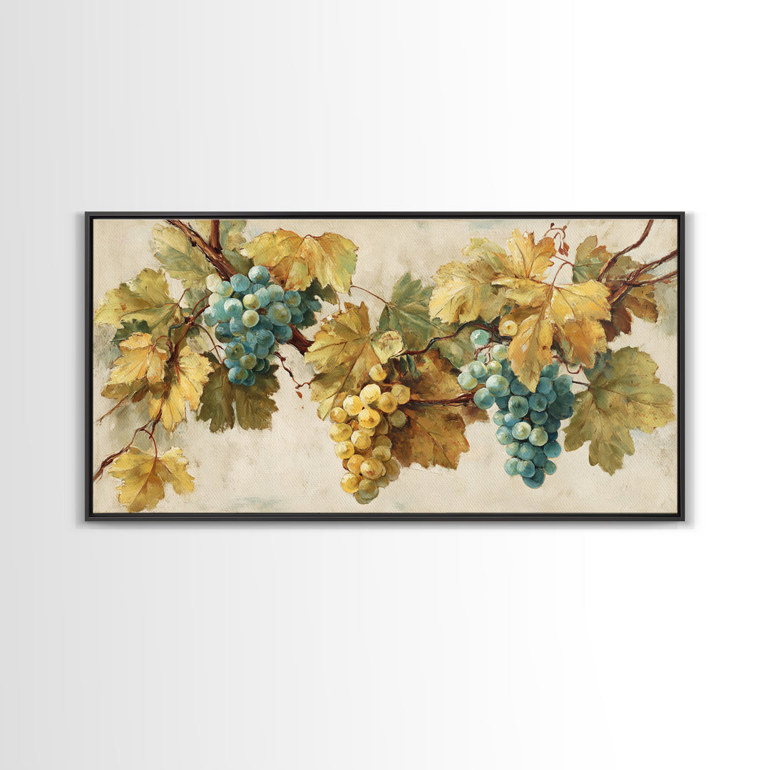 Wine Grapevine Botanical Study Framed Canvas Print, Restaurant Art, Bedroom Wall Art, Restaurant Decor, Watercolor Art, Bistro, RES-2x1-59