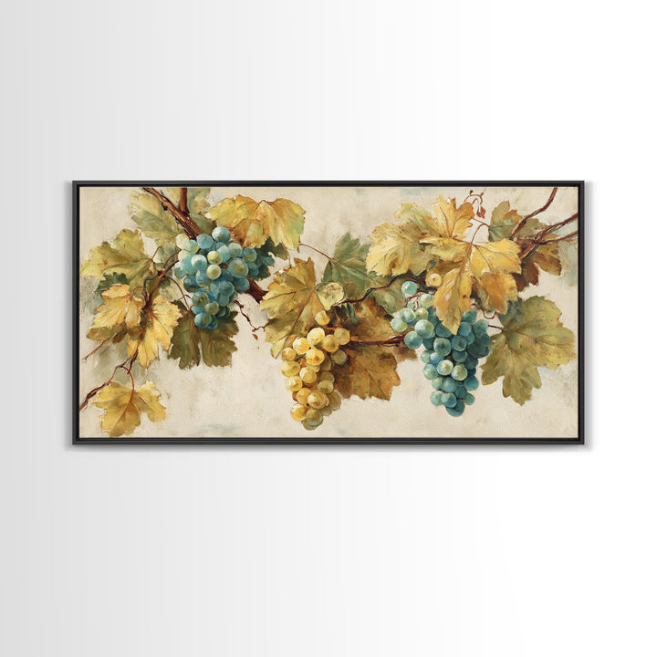 Wine Grapevine Botanical Study Framed Canvas Print, Restaurant Art, Bedroom Wall Art, Restaurant Decor, Watercolor Art, Bistro, RES-2x1-59
