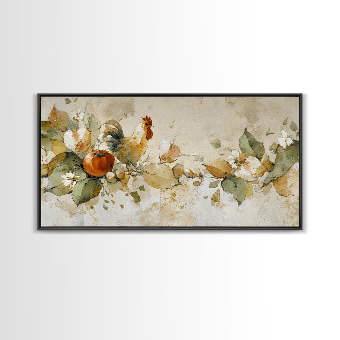 Rooster and Herbs for Farmhouse Restaurant Mood Canvas Print, Restaurant Art, Large Wall Art, Restaurant Decor, Bistro, RES-2x1-64