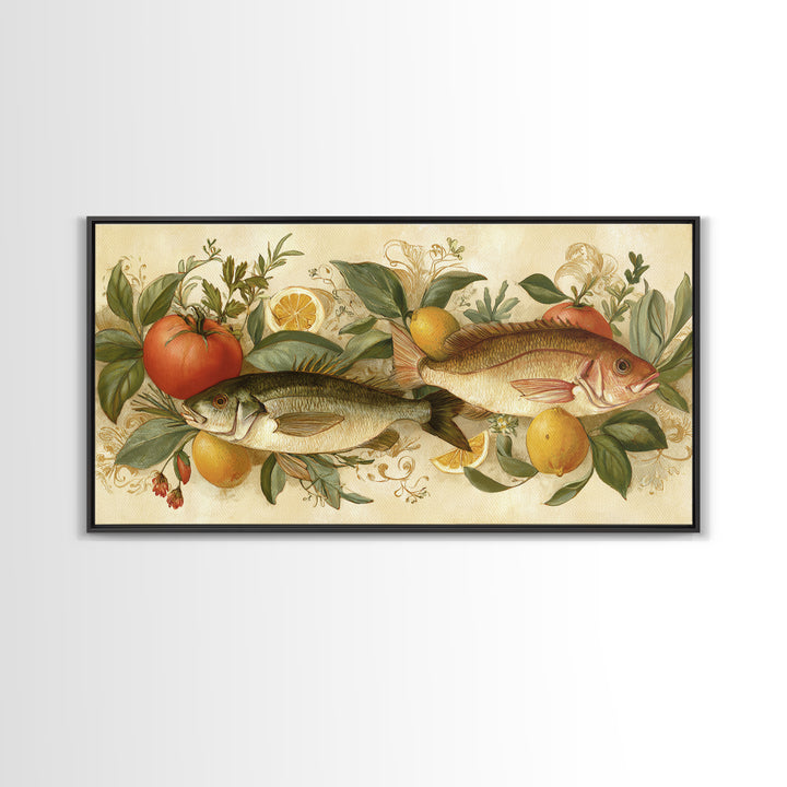 Fresh Fish with Lemon and Herbs Framed Canvas Print, Restaurant Art, Gallery Decor, Restaurant Decor, Fine Art, Bistro, RES-2x1-67