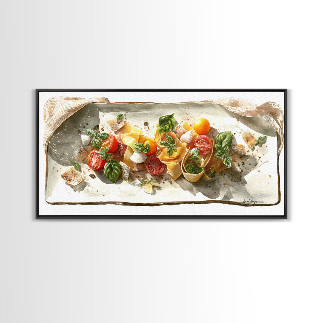 Fresh Pasta with Tomatoes and Basil Canvas Print, Restaurant Art, Large Wall Art, Restaurant Decor, Fine Art, Bistro, RES-2x1-70