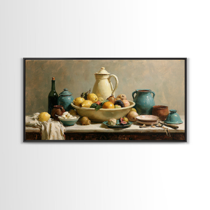 Classic Fruit Bowl Framed Canvas Print, Restaurant Art, Canvas Wall Art, Restaurant Decor, Fine Art, Bistro, Bedroom Wall Art, RES-2x1-72