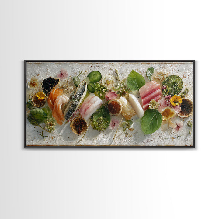 Sushi Fish and Ceramic Plate Composition Canvas Print, Restaurant Art, Printable Art, Restaurant Decor, Fine Art, Bistro, RES-2x1-73