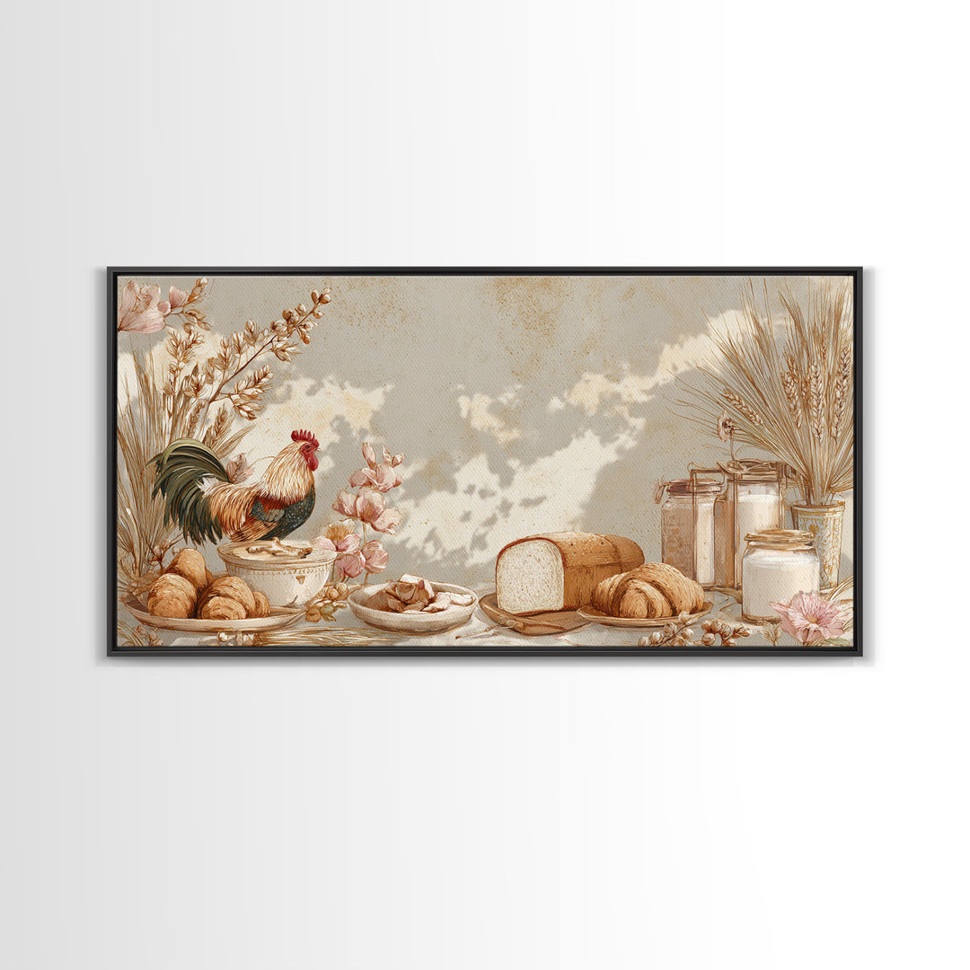 Rooster and Herbs for Farmhouse Restaurant Mood Framed Canvas Print, Restaurant Art, Printable Art, Restaurant Decor, Bistro, RES-2x1-88