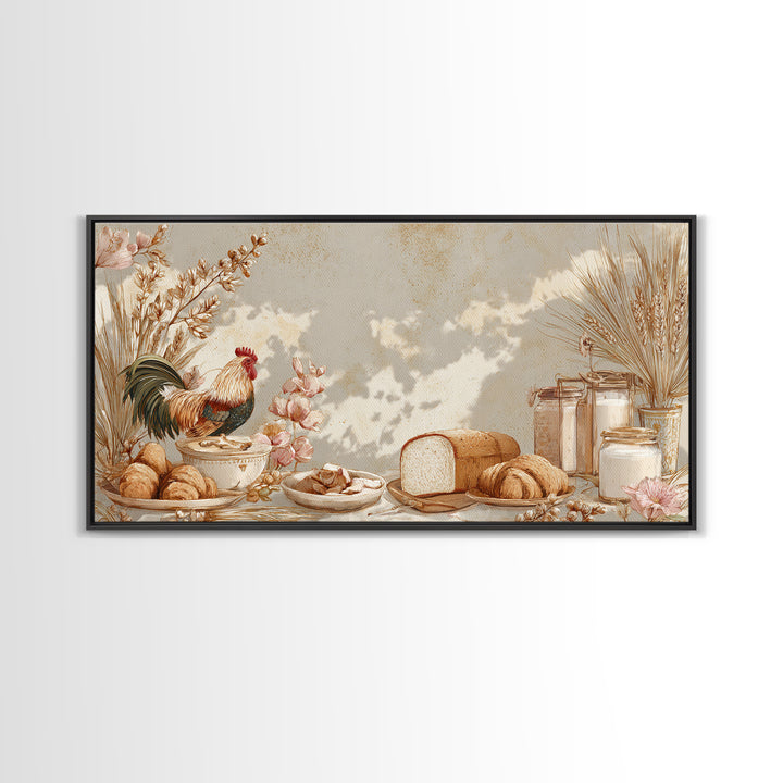 Rooster and Herbs for Farmhouse Restaurant Mood Framed Canvas Print, Restaurant Art, Printable Art, Restaurant Decor, Bistro, RES-2x1-88
