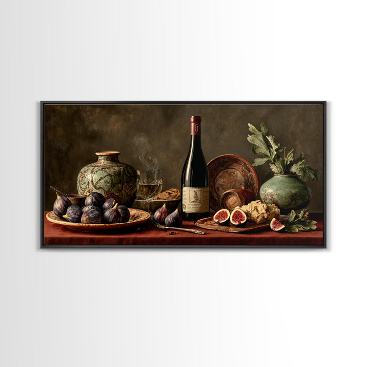 Wine Bottle and Figs Canvas Print, Restaurant Art, Living Room Decor, Restaurant Decor, Fine Art, Bistro, Gallery Decor, RES-2x1-93