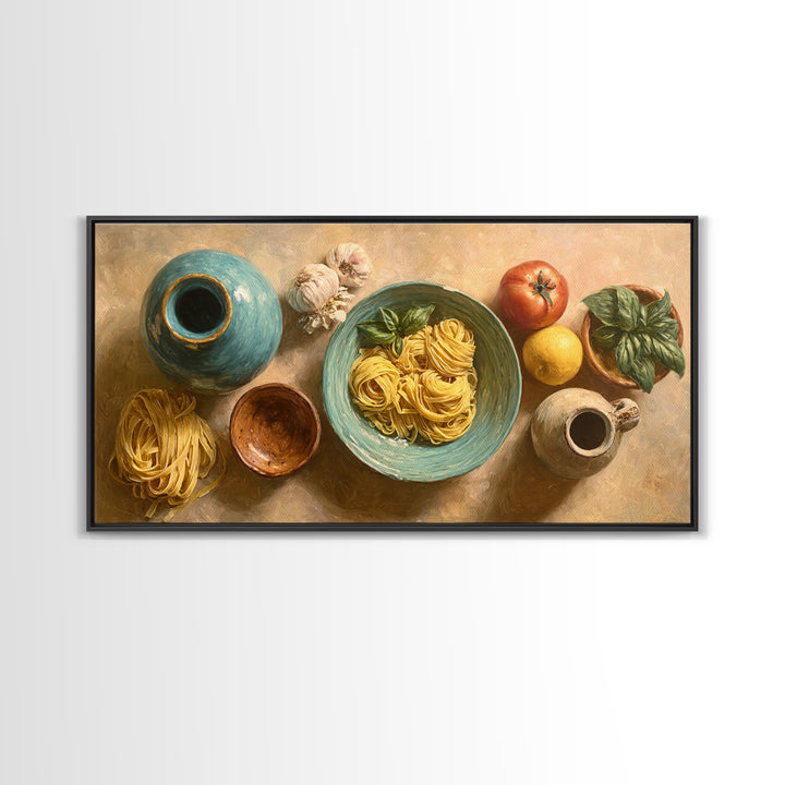 Fresh Pasta with Tomatoes and Basil Canvas Print, Restaurant Art, Large Wall Art, Restaurant Decor, Fine Art, Bistro, RES-2x1-94