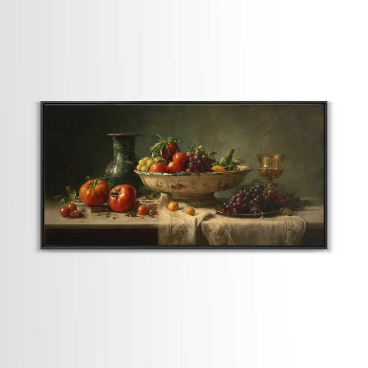 Classic Fruit Bowl Framed Canvas Print, Restaurant Art, Watercolor Painting, Restaurant Decor, Oil Painting, Bistro, RES-2x1-96