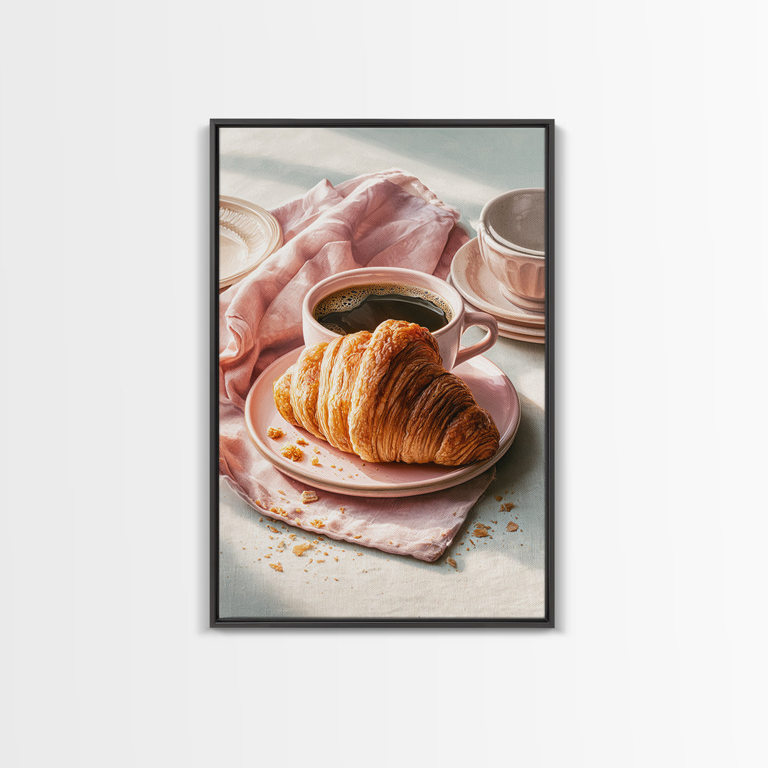 French Bistro Coffee and Croissant Still Life Canvas Print, Restaurant Art, Wall Art, Restaurant Decor, Oil Painting, Bistro, RES-2x3-14