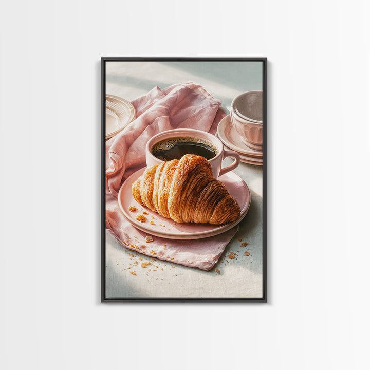 French Bistro Coffee and Croissant Still Life Canvas Print, Restaurant Art, Wall Art, Restaurant Decor, Oil Painting, Bistro, RES-2x3-14