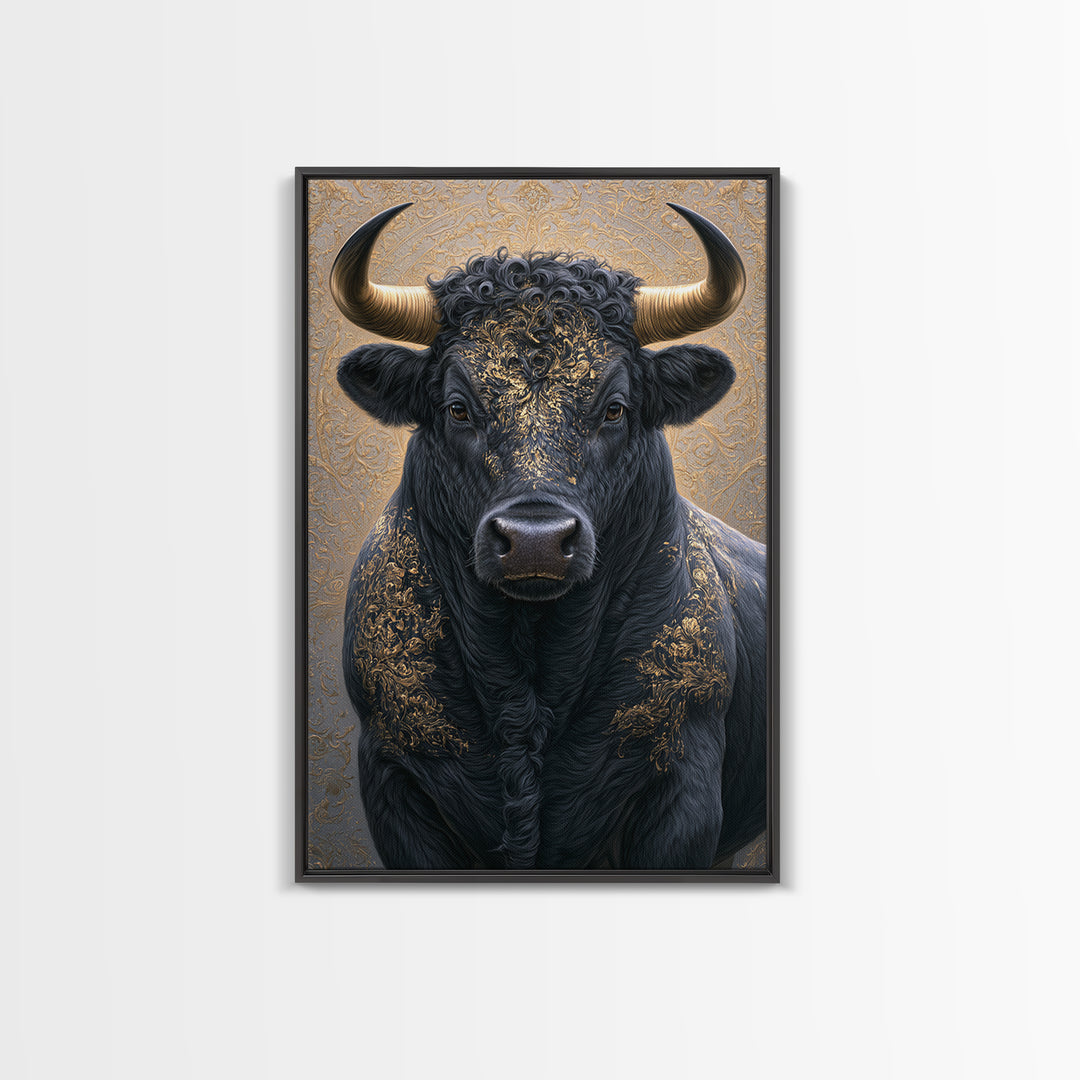 Steakhouse Black and Gold Bull Portrait Canvas Print, Restaurant Art, Minimalist Decor, Restaurant Decor, Fine Art, Bistro, RES-2x3-15