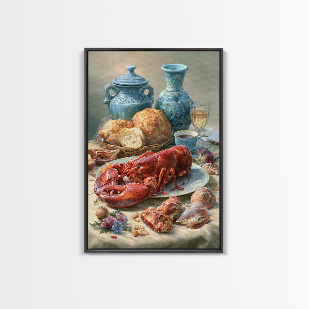 Seafood Lobster and Shell Arrangement Canvas Print, Restaurant Art, Gallery Decor, Restaurant Decor, Fine Art, Bistro, RES-2x3-16