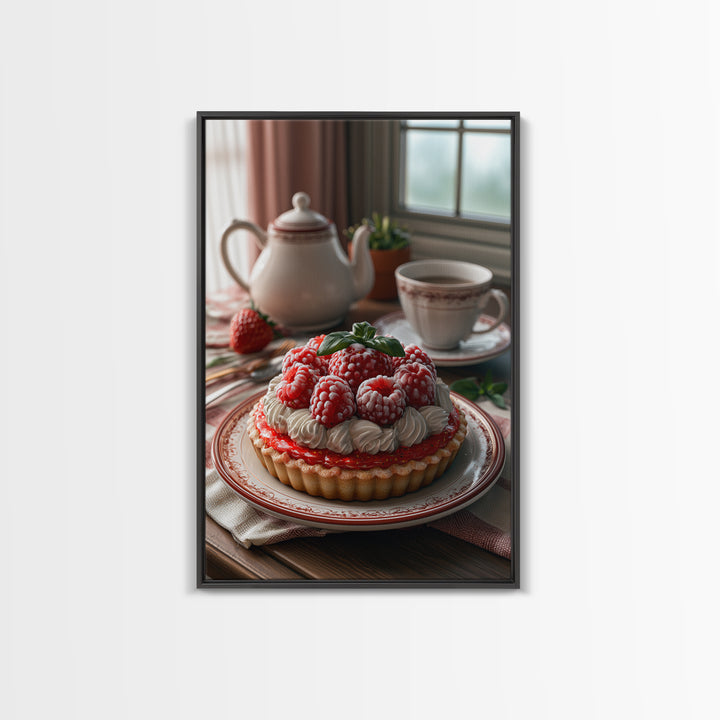 Dessert Tart with Berries and Cream Framed Canvas Print, Restaurant Art, Modern Decor, Restaurant Decor, Fine Art, Bistro, RES-2x3-24