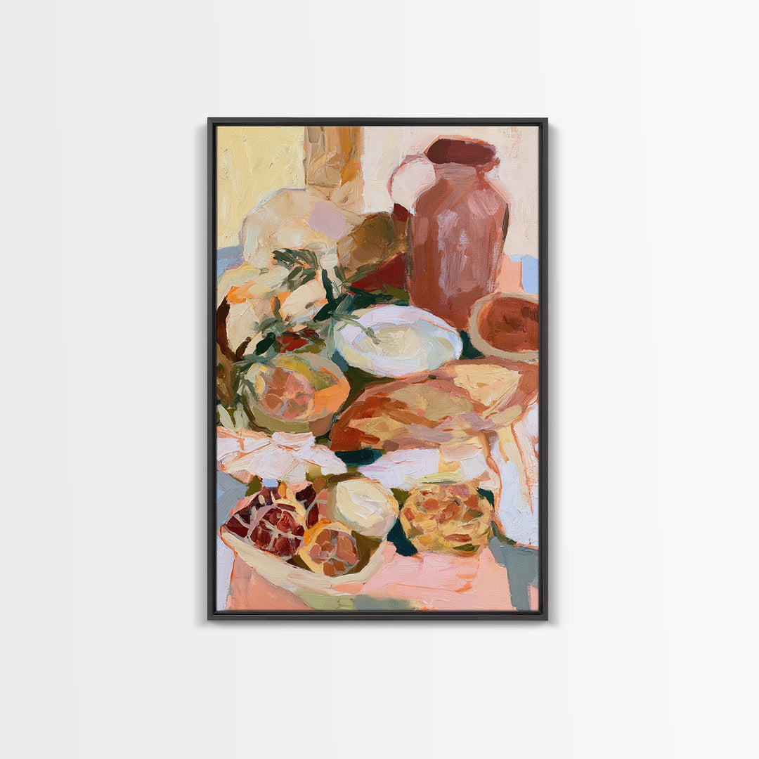 Abstract Appetite Friendly Red and Orange Shapes Framed Canvas Print, Restaurant Art, Large Wall Art, Restaurant Decor, Bistro, RES-2x3-25